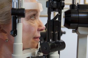 Glaucoma patient receiving an examination